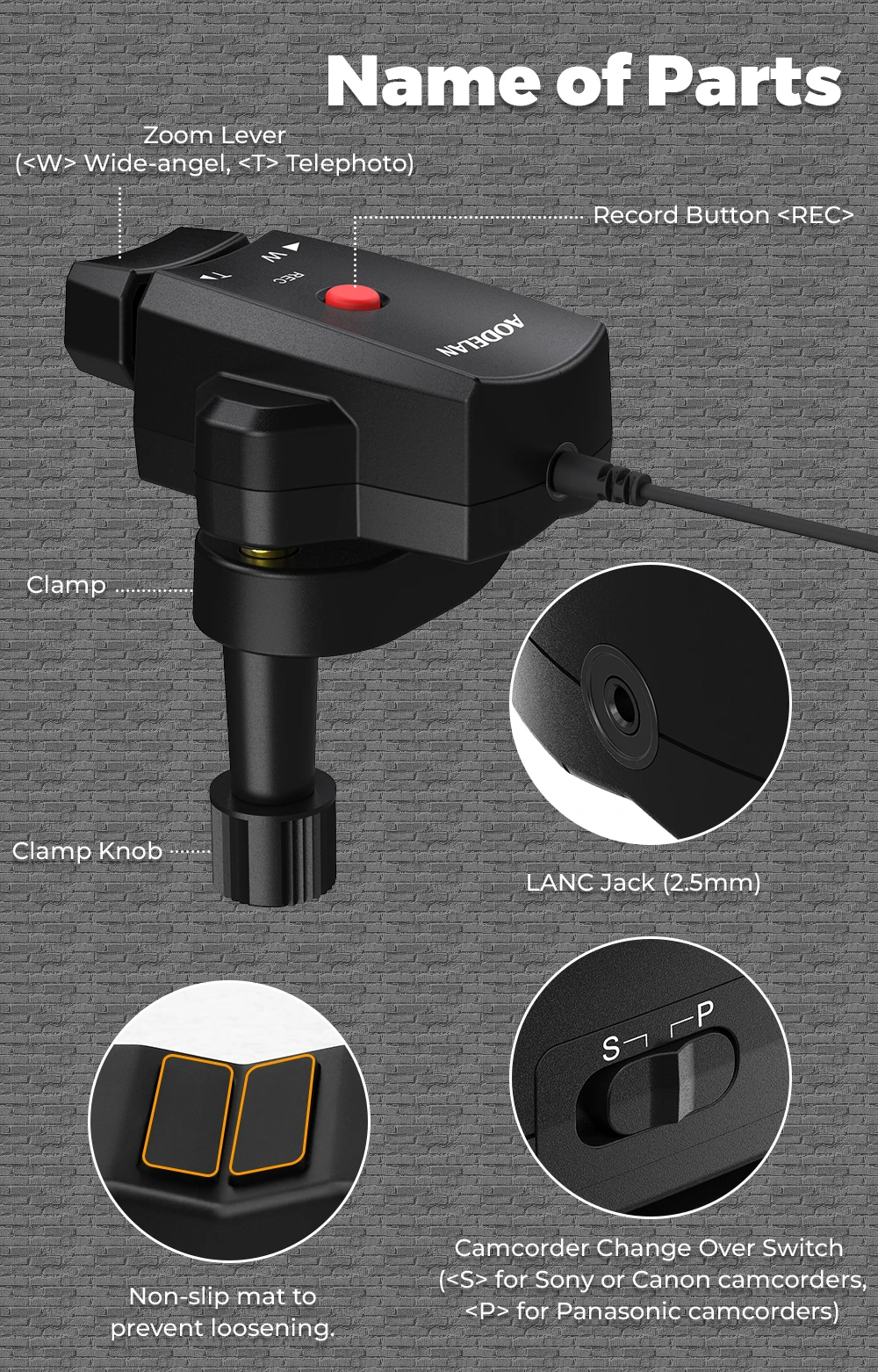 AODELAN Camcorder Zoom Controller Zoom / Video Recording Remote Control with 2.5