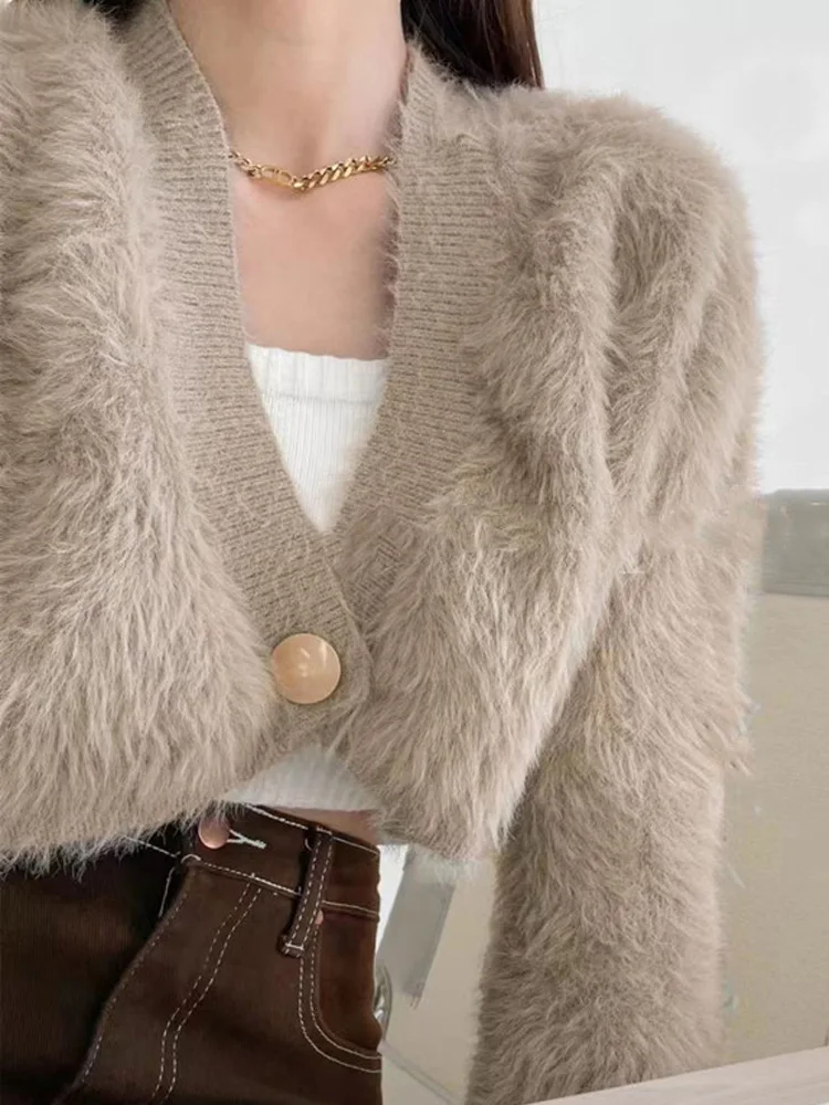 Autumn Fashion Women's Short Knitted Cardigan One Button Long Sleeve Sweater Sexy Office Top Knitwear