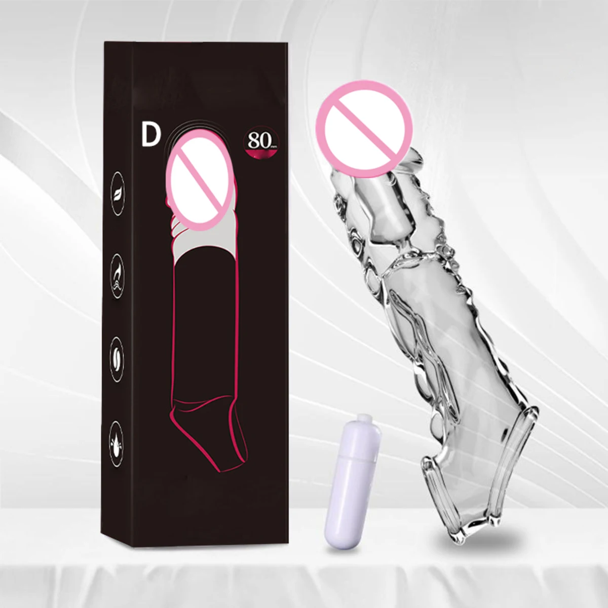 Silicone Penis Sleeve Enlargement with Mini Vibrator Cock Ring Extender Reusable Dildo Penis Enlarger for Adults Sex Toys