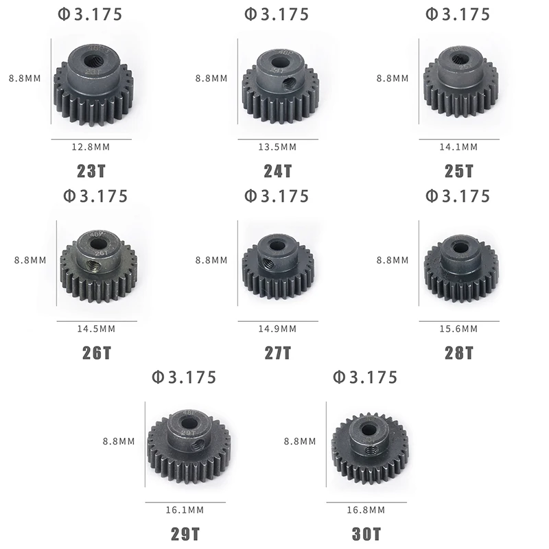 AMO 강화 금속 모터 기어 피니언, 3.175mm, 14T, 15T, 16T, 17T, 18T, 19T, 20T, 21T, 22T, 23T, 24T, 25T, 26T, 27T, 28T, 48P RC 자동차