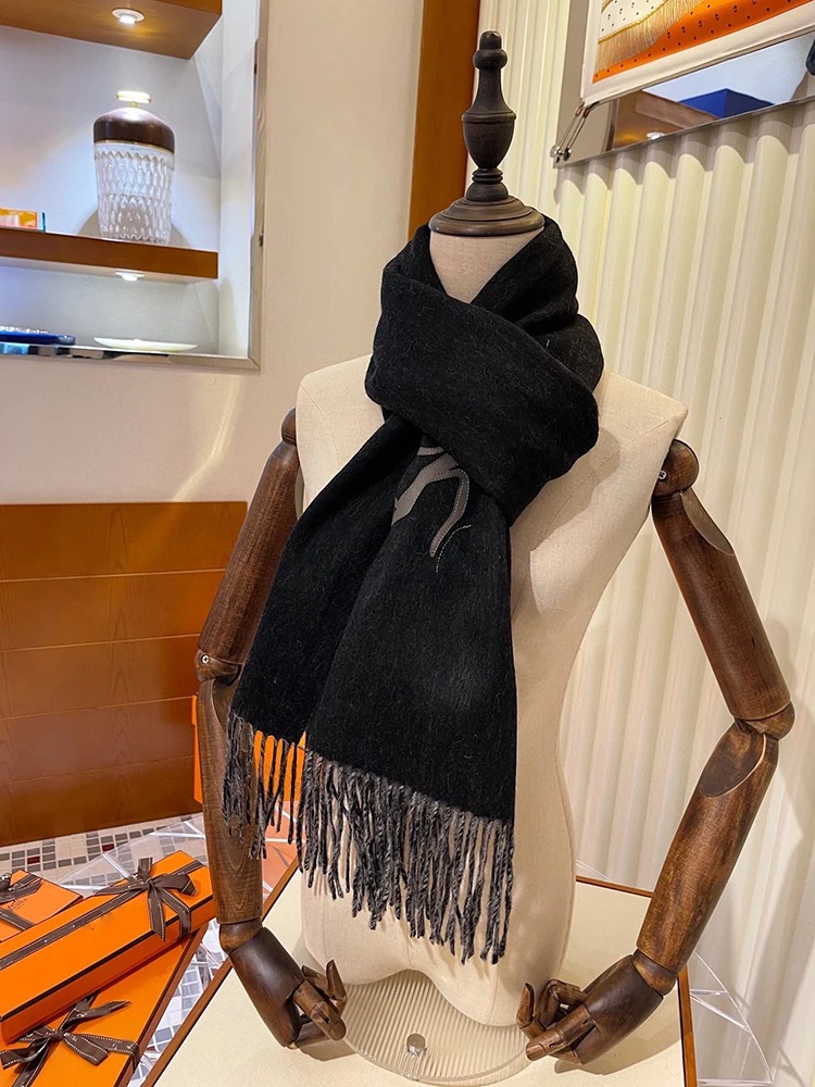 

Luxury Scarf Women H Designer Brand Scarves 185*70cm Winter Warm Wraps Solid Color Cashmere Shawl Pashmina Fringe Men's Scarf