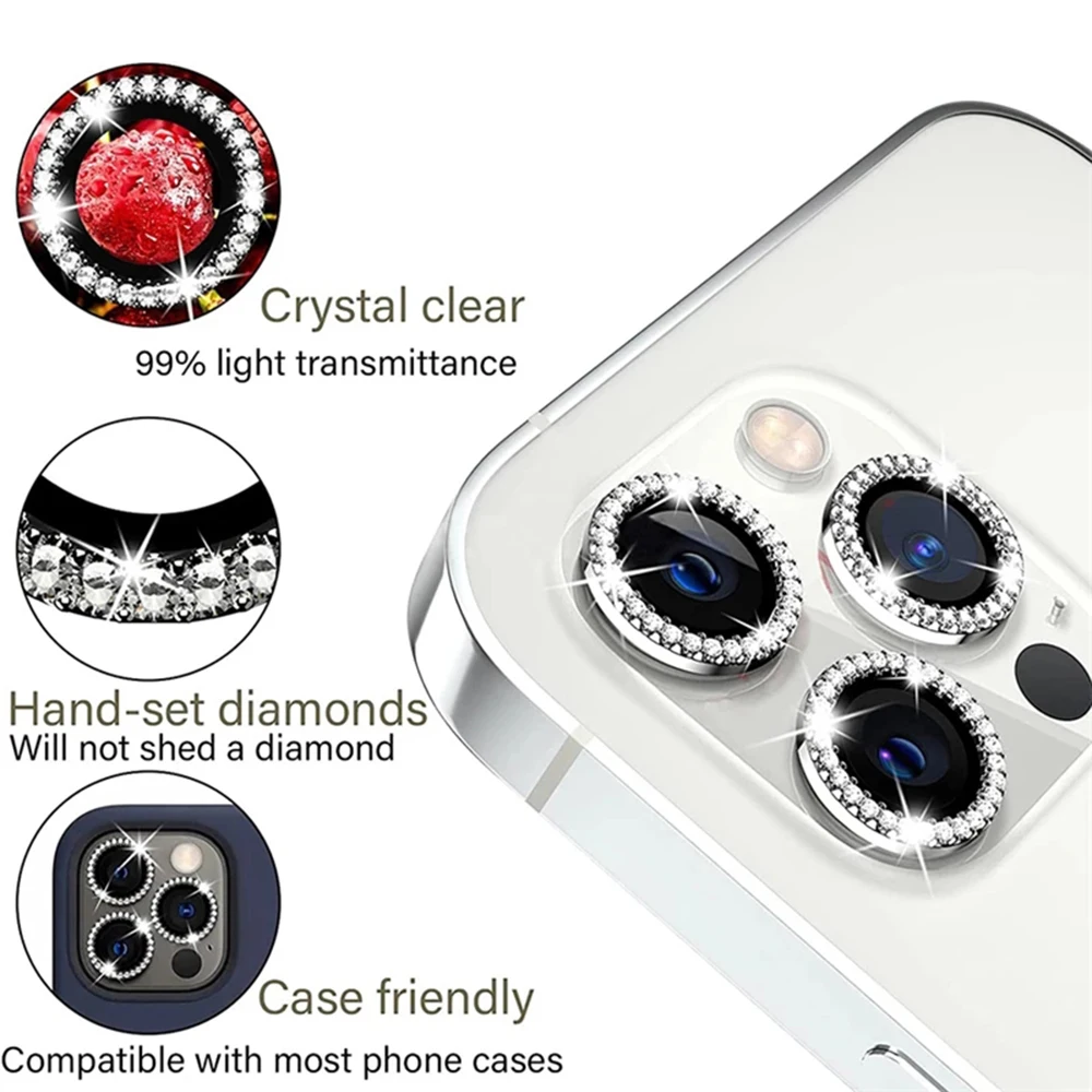 Diamond Glitter Camera Lens Protector with Tempered Glass and Metal Ring