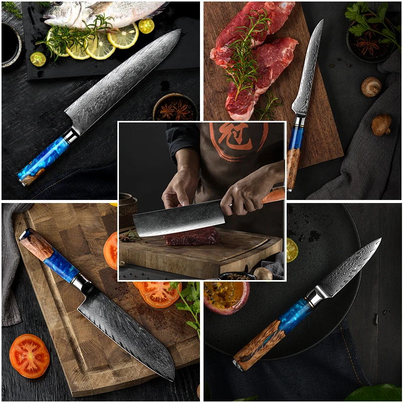 Damascus Steel Kitchen Knives Set Japanese Sharp Santoku Bread Boning Knife  Chef Knife Cutting Tools With Abalone Handle - AliExpress