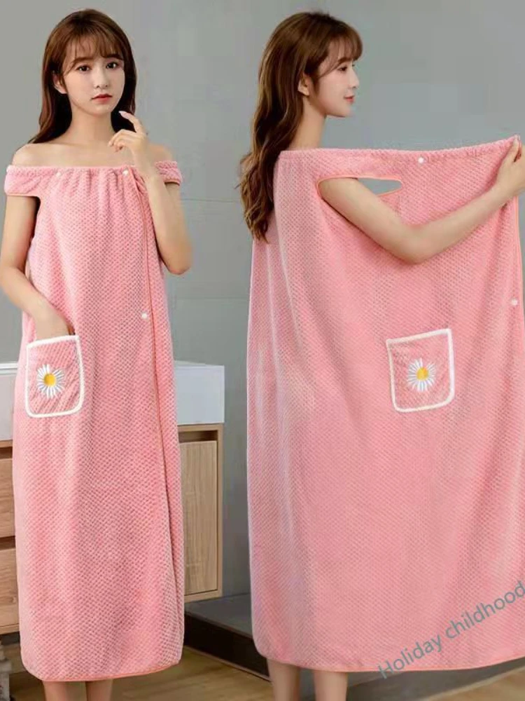Bath Towel Household Women Wearable Wrap Adults Absorb Water Pure Cotton Dry Hair Skirt Long Style Washable Bathrobe
