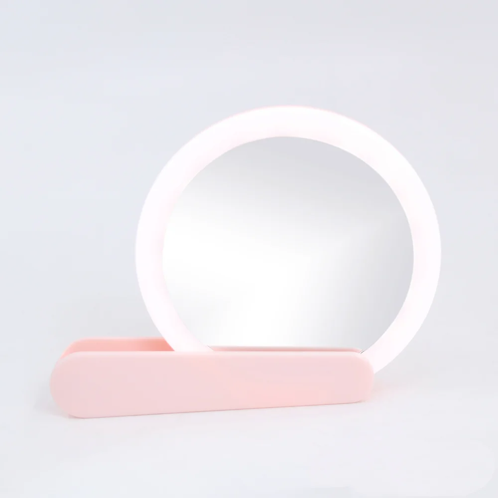 Handheld Round Mirror Rotatable Rechargeable Mirror Led Lights Travel Small Portable Folding Makeup Mirror USB with Light