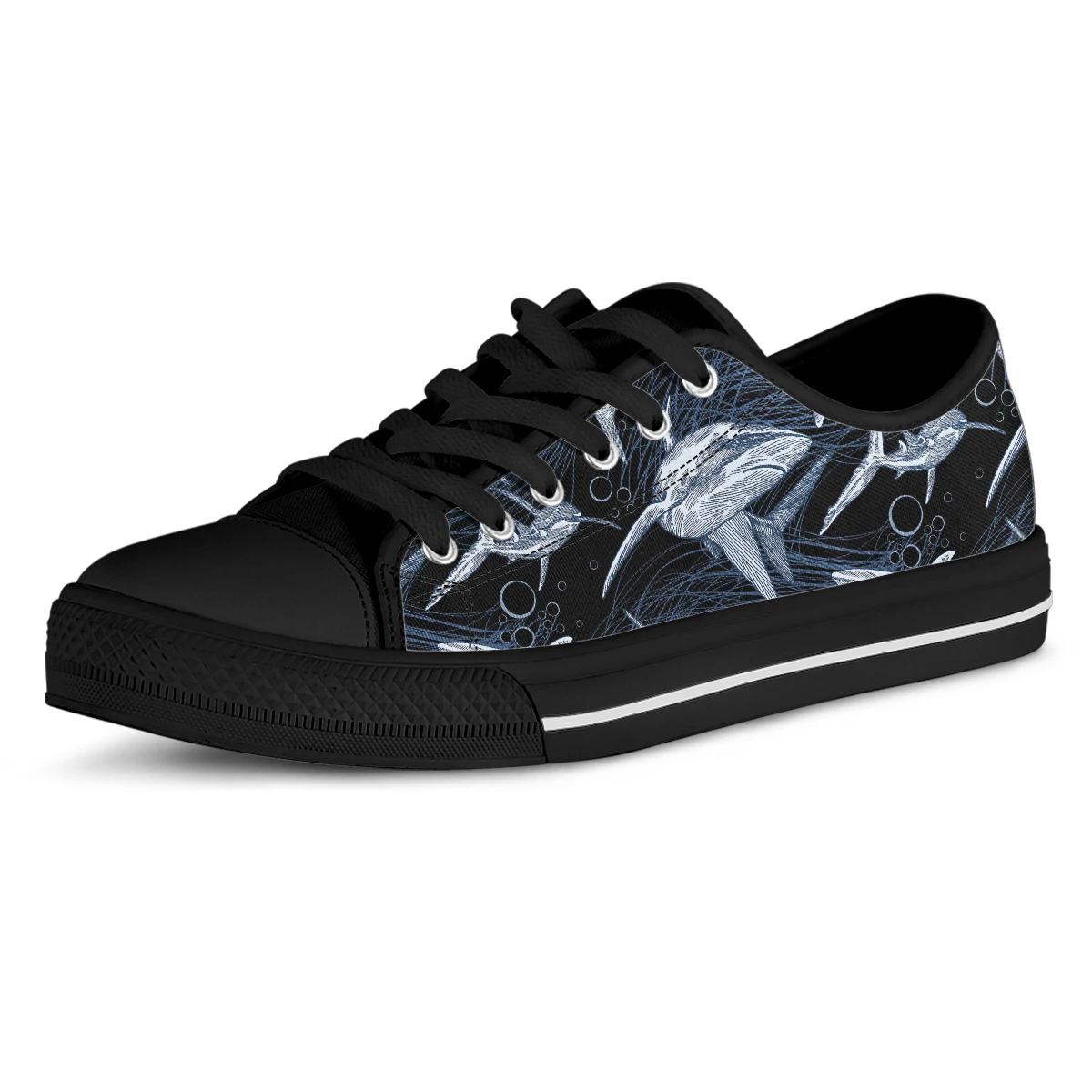 Women Shoes Cool Animal Shark Printed Low-Top Shoes For Women Sneakers Black Casual Canvas Summer Lace-up Women Shoes