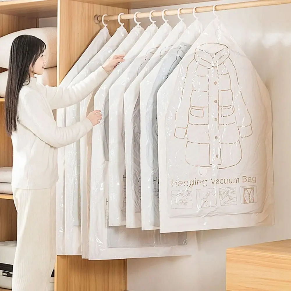 

Прозрачные подвесные вакуумные мешки для хранения, пластиковый компактный вакуумный пакет, органайзер, герметичный с вешалкой, сжатый мешок для гардероба