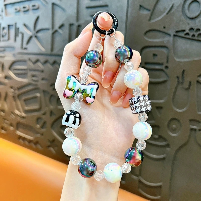 Elegant Anti-Lost Beaded Phone Charm Wrist Strap with Bow Accent