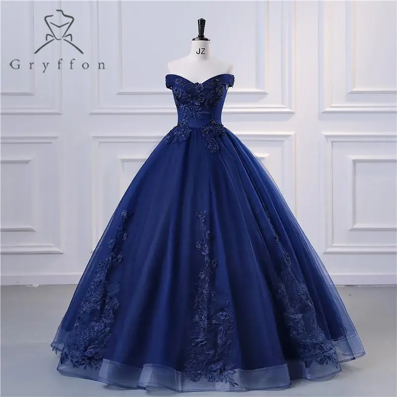 Navy Blue Quinceanera Dress New Vestidos Elegant Party Dress Off Shoulder Prom Ball Gown Robe De Bal Real Photo Customize