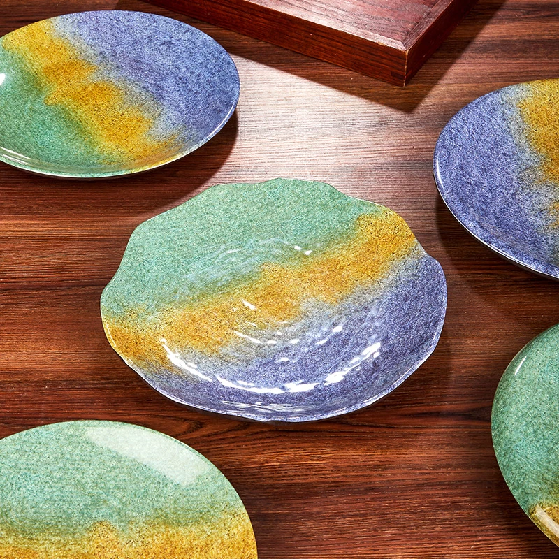 Three color Melamine Plate, Forest and ocean Style Sushi Plate, Fish Tray, Steak Tableware, Unbreakable Dinnerware