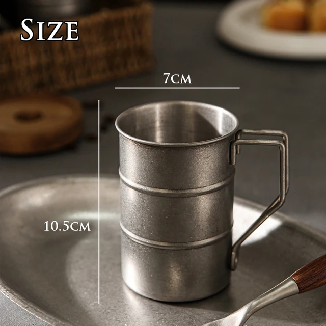 Vintage Rozsdamentes Acél Fém Kávéscsészék Régi Kézműves Kültéri Kemping Sör Bögrék Otthoni Dekorációs Fotó Kellékek - Image 6