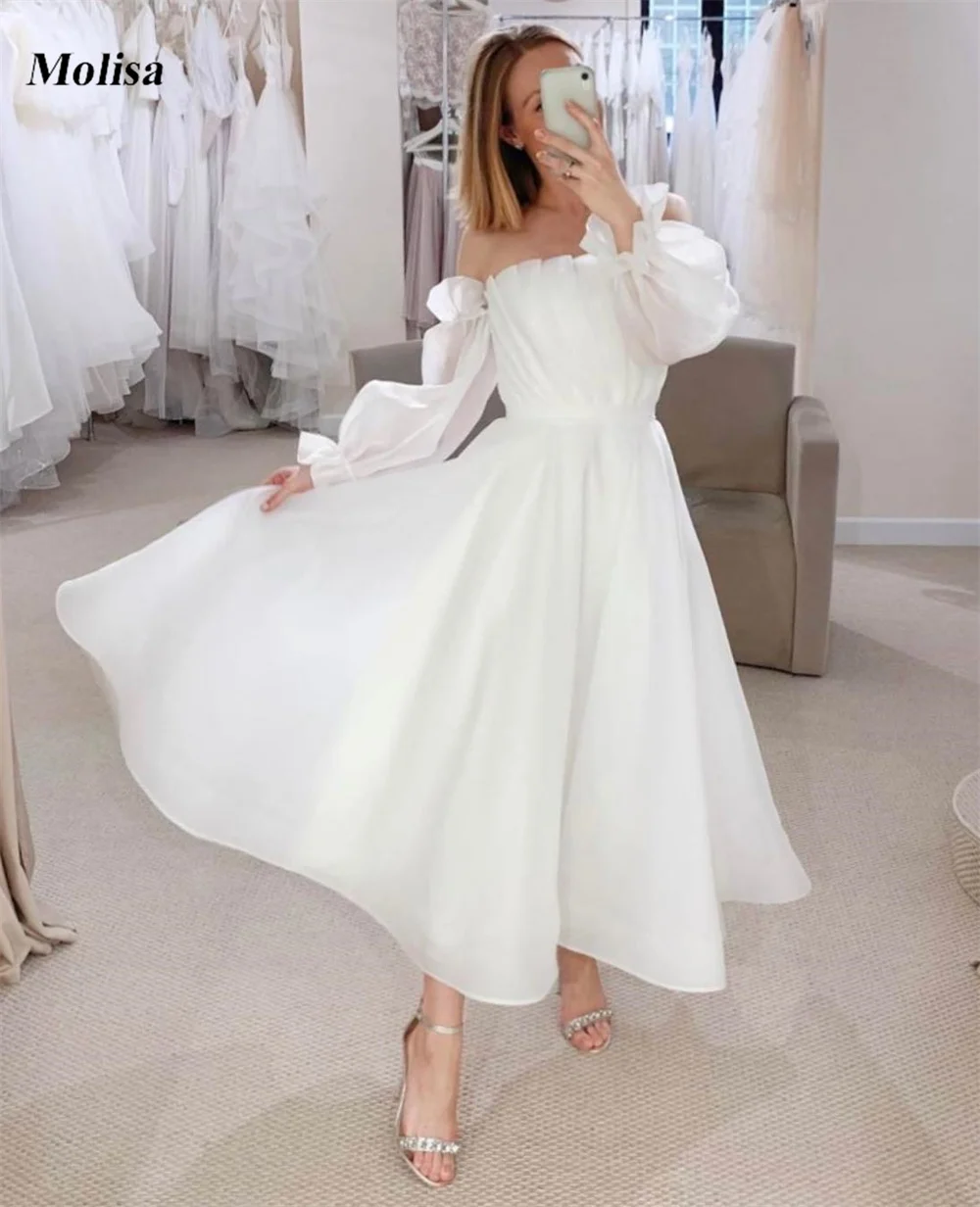 

Boho Removable Sleeves Wedding Dress Organza Strapless Bride Dresses for Women 2022 Free Shipping Country Simple Bridal Gown