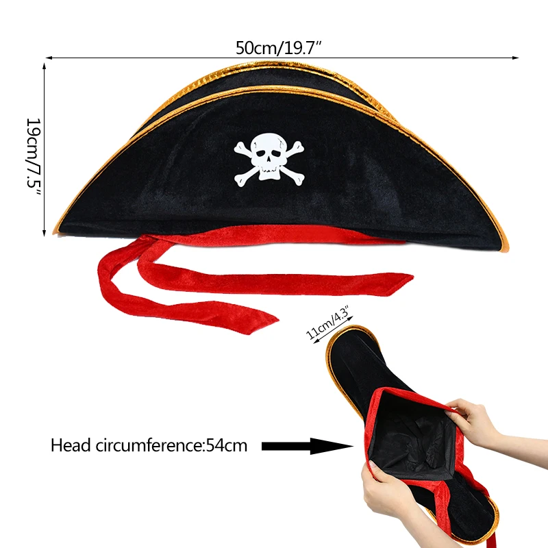 Party hat Pirate hat Skull print pirate captain cap accessories Party hat for Halloween cosplay Caribbean with eye patch