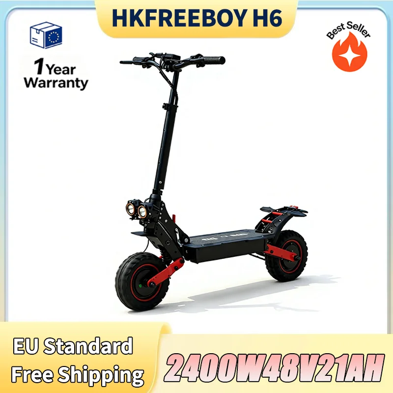 HKFREEBOY H6 E Scooter 2400W48V21AH Batterie Double Amortisseurs à Ressort Doubles Freins à Disque Scooter Électrique Pneus de 11 Pouces E-Scooter 1