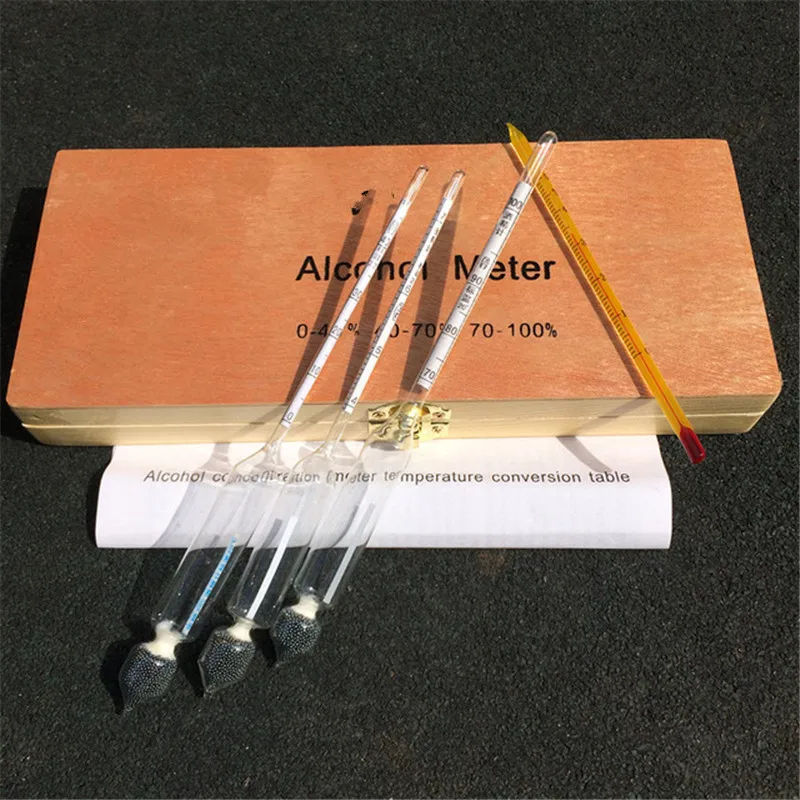 Hydrometer Alcoholmeter Set 0 to 100% Alcohol Meter Tester + Thermometer Wine Meter Vintage Alcohol Concentration Tool Alcohol Tester Alcohol Hydrometer