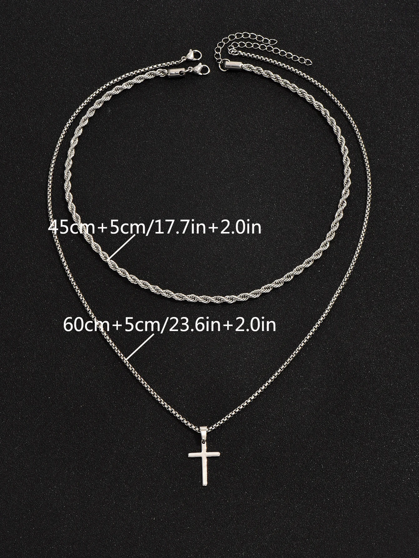 2PCS Stainless Steel Cross Knot Rope Chain Casual Men Jewelry