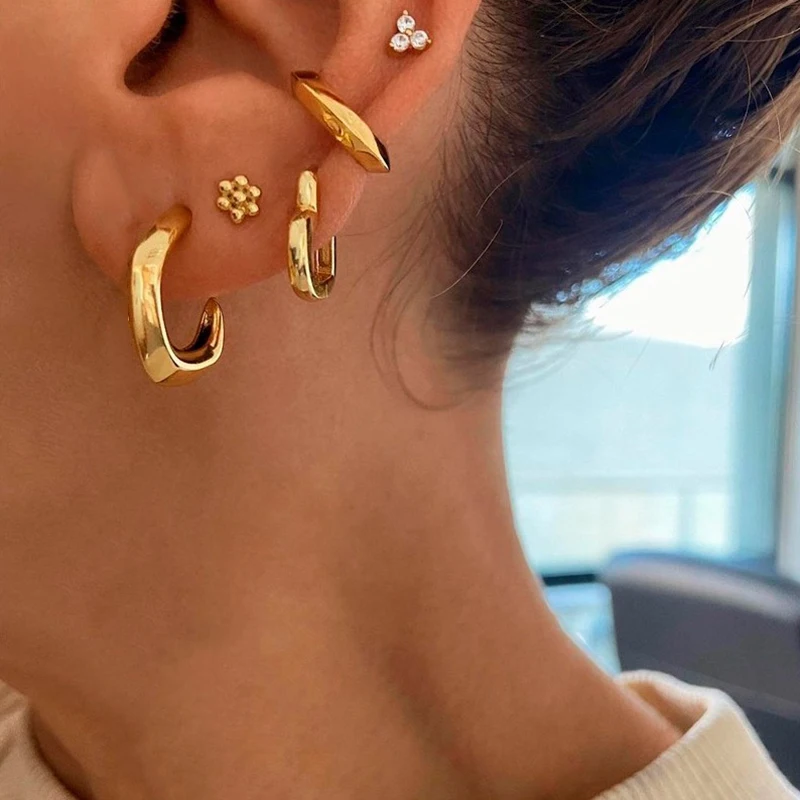 Set Di 3 Orecchini In Acciaio Ipoallergenico - Per Piercing Multipli, Placcati Oro