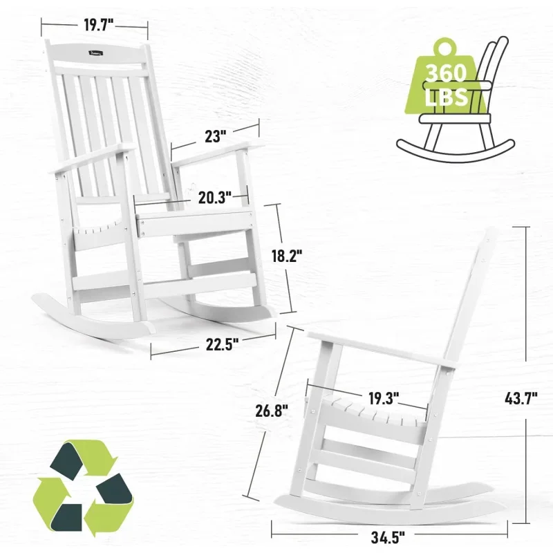 Patio Rocking Chairs Set of 4,Poly Lumber Rocker,All Weather Rocking Chair Outdoor,High Back Porch Rocker,CrackerRocking