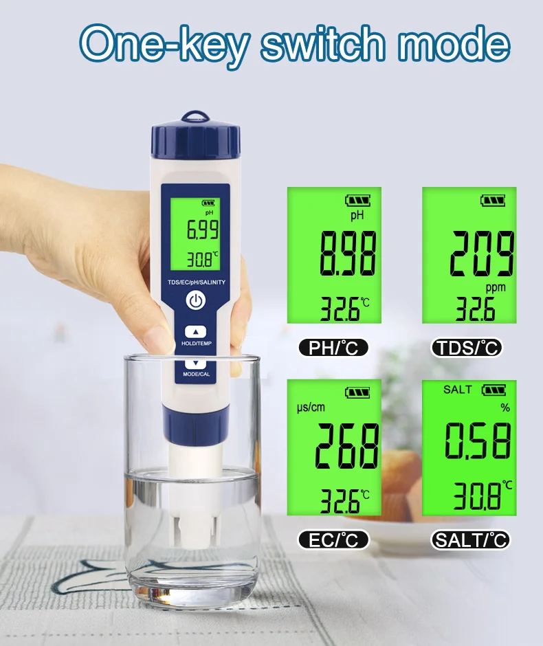 NOYAFA EZ-9909 5 in 1 TDS/EC/PH/Salinity/Temperature Meter Digital Water Quality