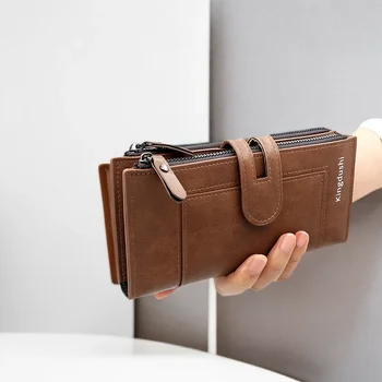 Portafoglio lungo da donna alla moda, borsa per telefono europea e americana di grande capacità Borsa per trasporto multi-carta in pelle sintetica con cerniera