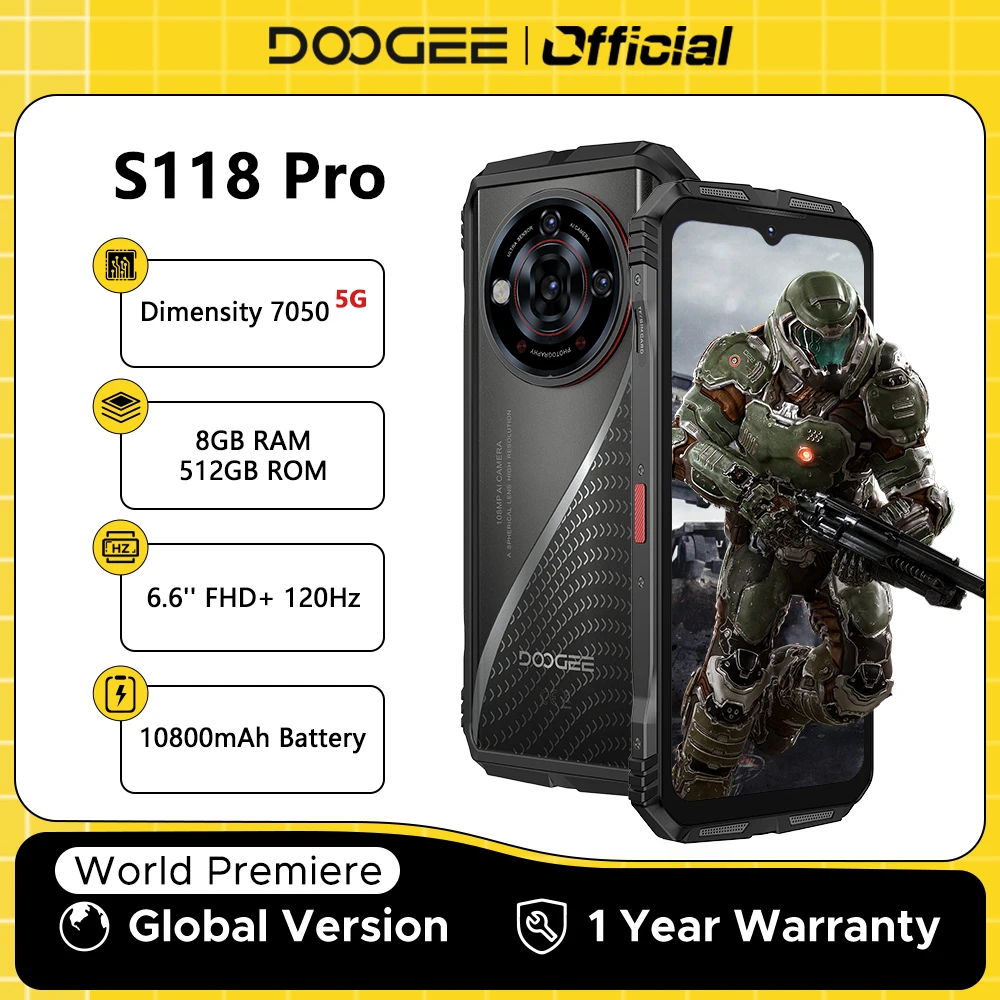 ワールドプレミア DOOGEE S118 Pro 5G 頑丈な電話 6.6 インチ