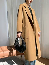 Latest Women's Coat Reversible Woolen Coat 100% Pure Wool Autumn and Winter Solid Color Fashionable Height-Showing Women's Coat