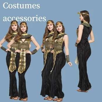 Egyptian Goddess Costume for Women Gold Pharaoh Dress Cleopatra Outfit Halloween Cosplay Party Attire Stage Performance