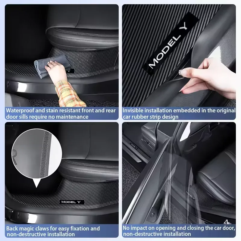 For Tesla Model Y Juniper 2025 ABS Front Rear Door Sill Protector Threshold Strip Anti-kick Guard Panel Waterproof Accessories