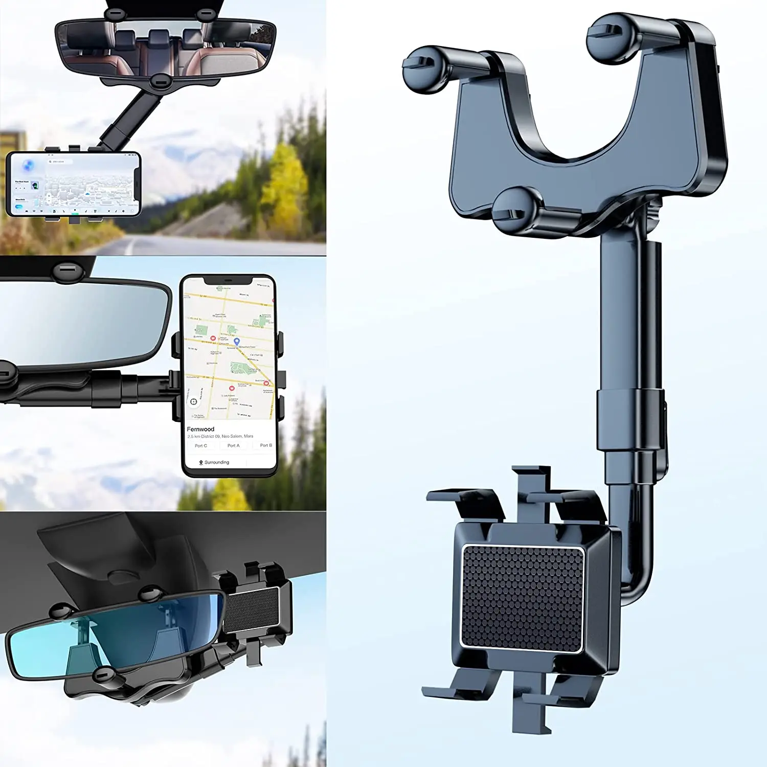 

UIGO New Car Mobile Phone Bracket Car Rearview Mirror Bracket Ar Navigation Car Multi-function 360 Degree Rotating Phone Holder