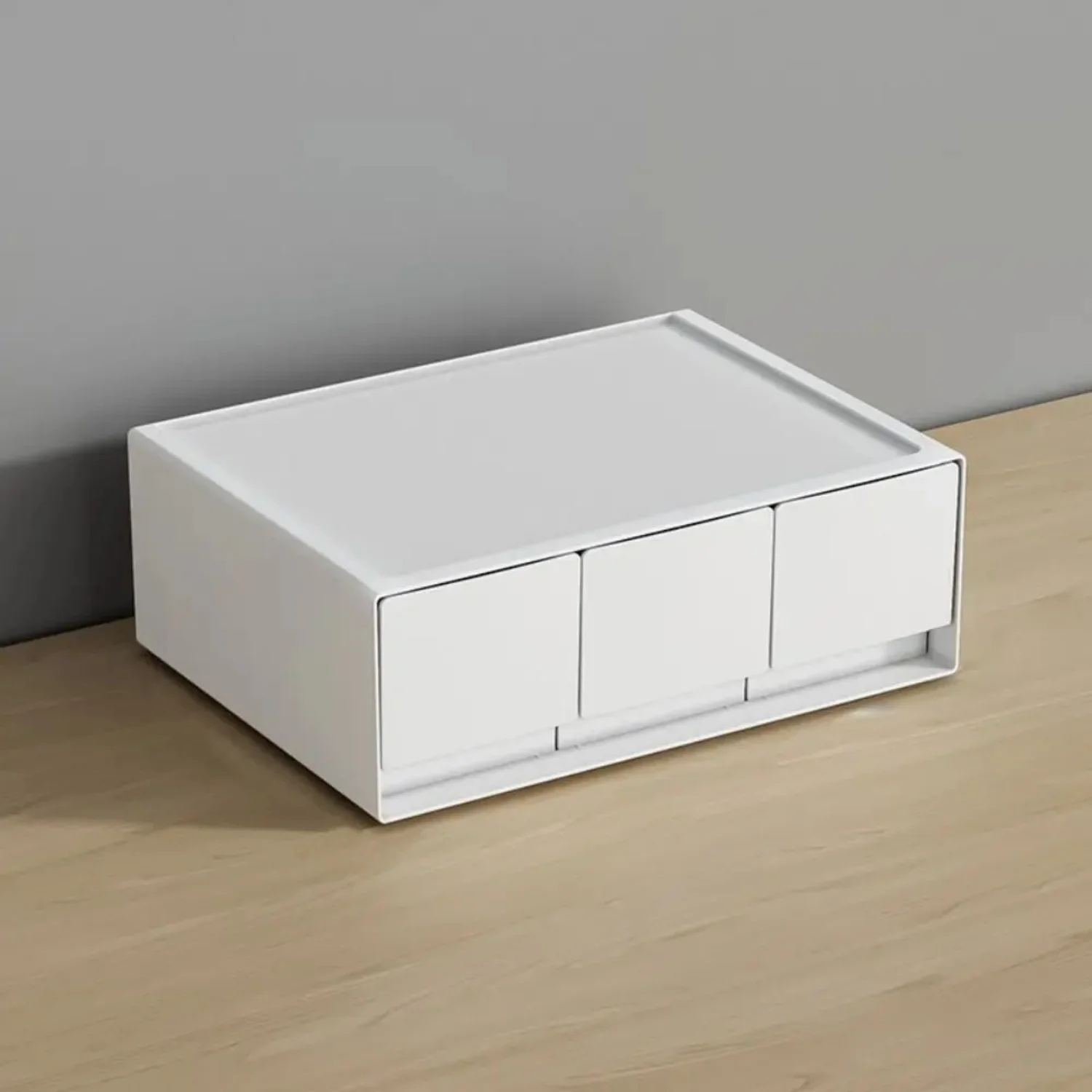 Simple White Desktop Organizer Drawer Office Cosmetic Stationery Box Stackable Desk Space Saving Organizer
