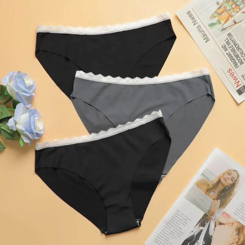 Women Panties 1PC Female Ice Silk Comfortable Antibacterial Crotch Lace Low Waist
