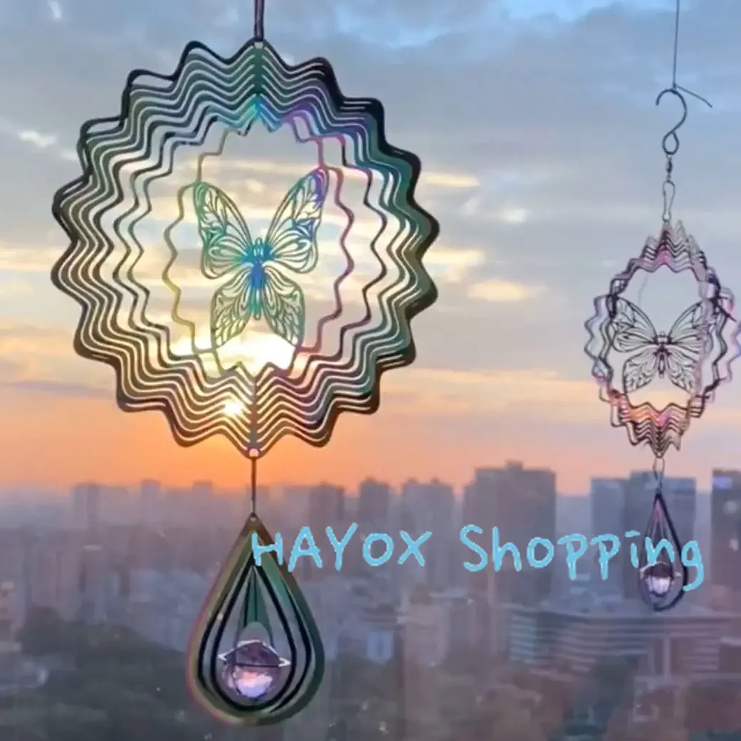 3D Butterfly Wind Chimes，stainless Steel Sun Catcher Stained Mandala Wind Chimes Pendant Garden Home Decoration Wind Spinner 3