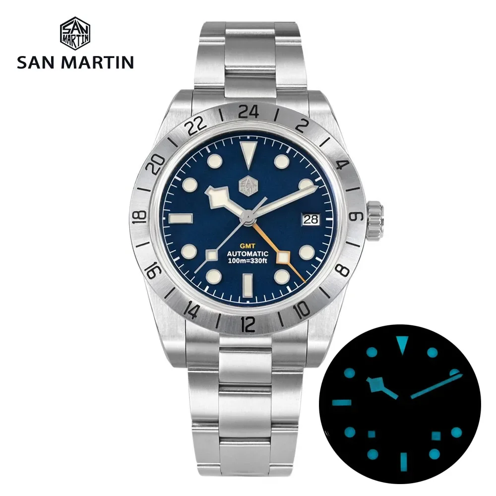 San Martin Sn0054-G-C Nh34 39Mm Bb Gmt Orologio Di Lusso Per Uomo D'Affari Orologi Meccanici Automatici Data Zaffiro Bgw9 Luminoso