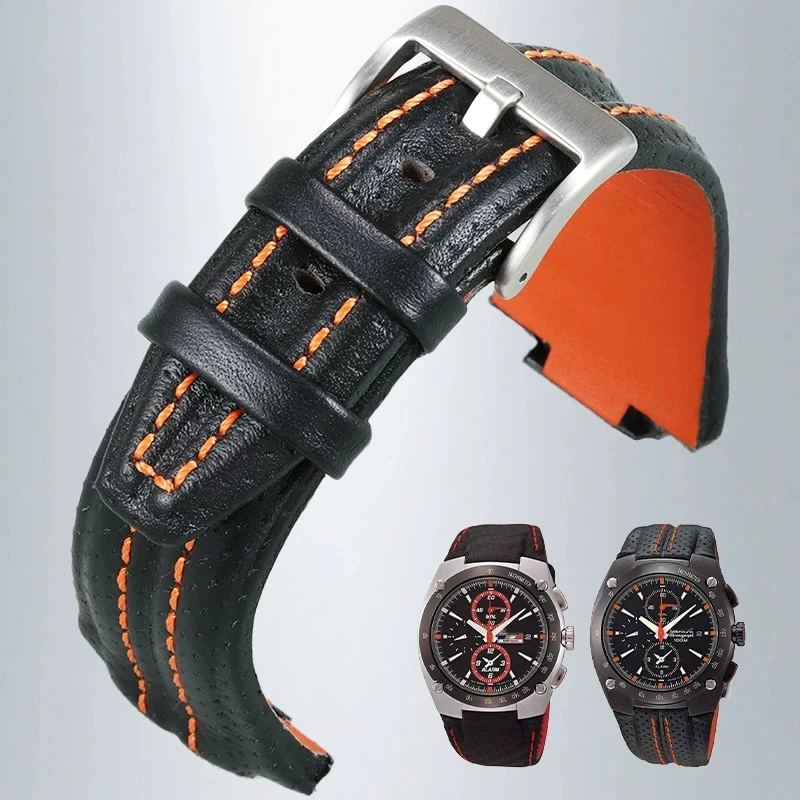 Premium Genuine Leather Watch Strap with Convex Mouth Design - 27mmx15mm