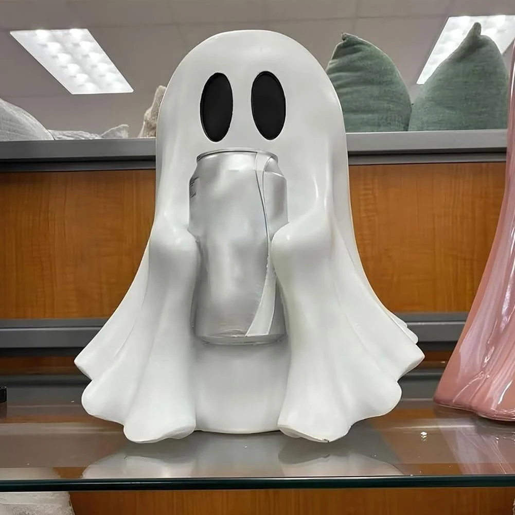 1/2pcs Halloween Ghost Can Holder Spooky Resin Drink Holder Cute Ghost Beverage Holder for Indoor Home Parties Figurines Decor