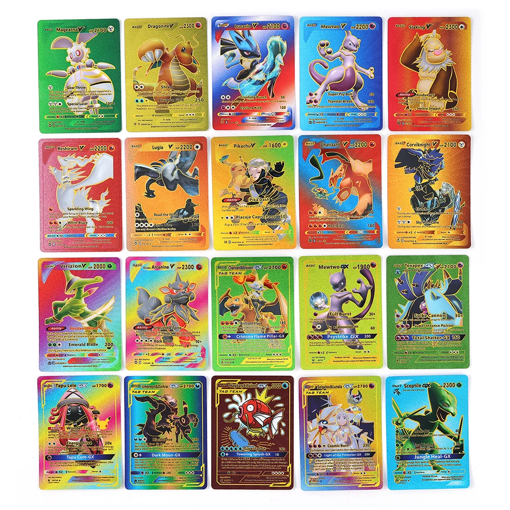 55pcs Original Pokemon Cards Pikachu English Spanish Vstar Basic Vmax Gx  Metal Gold Silver Black Game Collection Cards Toys Gift - Game Collection  Cards - AliExpress