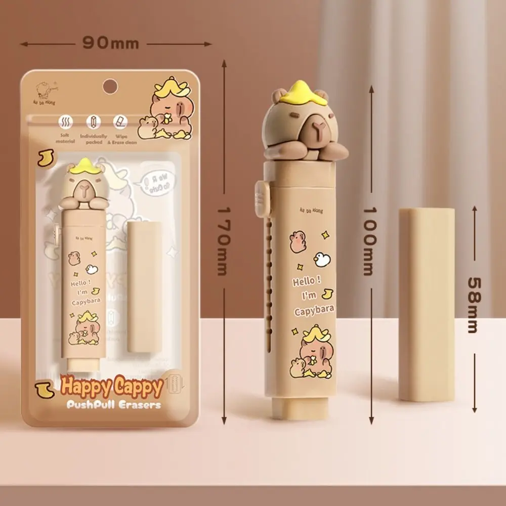 Cute Capybara Rubber Eraser Push-pull Design Replaceable Core Silicone Eraser Gift Cartoon Pen Type School Supplies