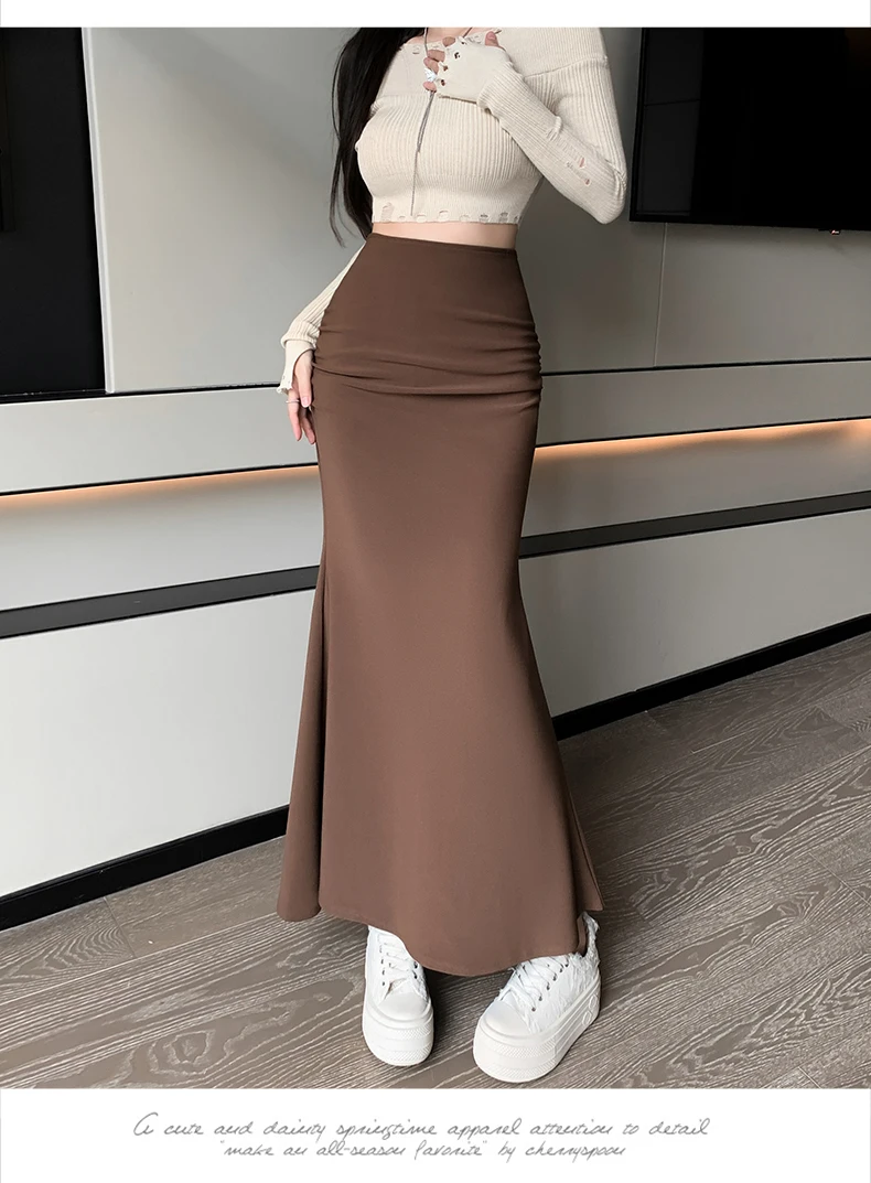 Elegant Fishtail Long Black Skirts Women 2026 High Waist Streetwear Y2k Clothes Korean Style Slim Office Lady Harajuku Mid Skirt
