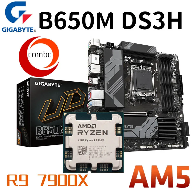 AMD Ryzen 9 7900X CPU + Gigabyte B650M DS3H DDR5 AMD AM5 mATX