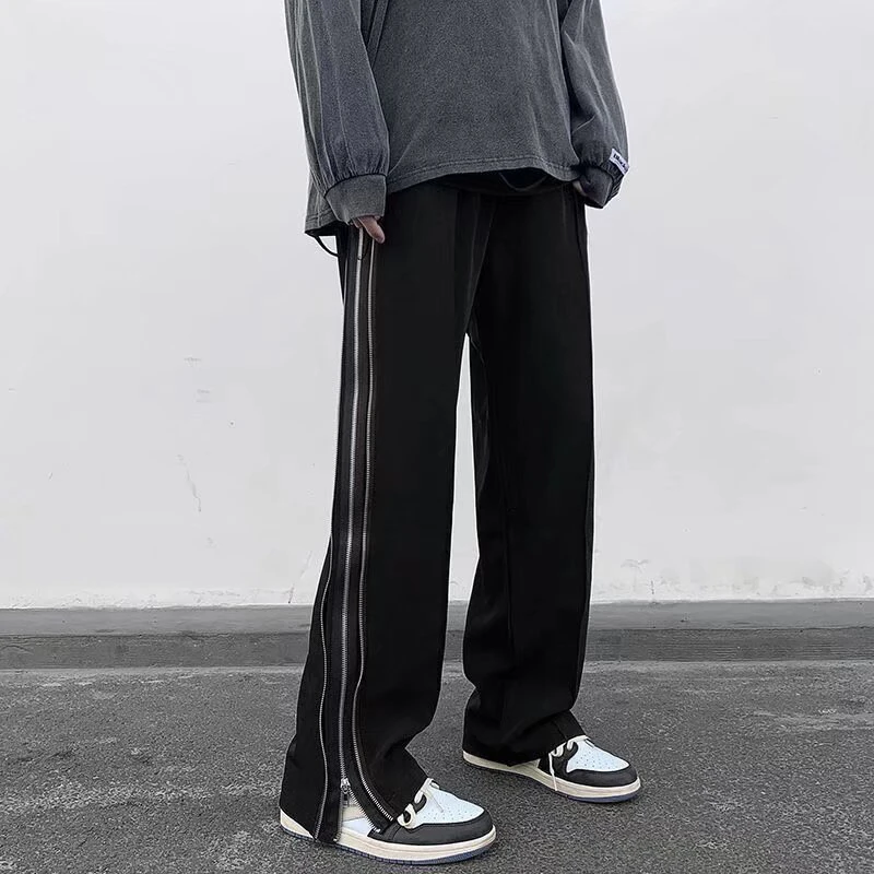 

Zipper Pants Gaojie American Men's Street Clothing Small Casual Pants Spring Autumn Loose Wide -Legs Y2K Track Pants