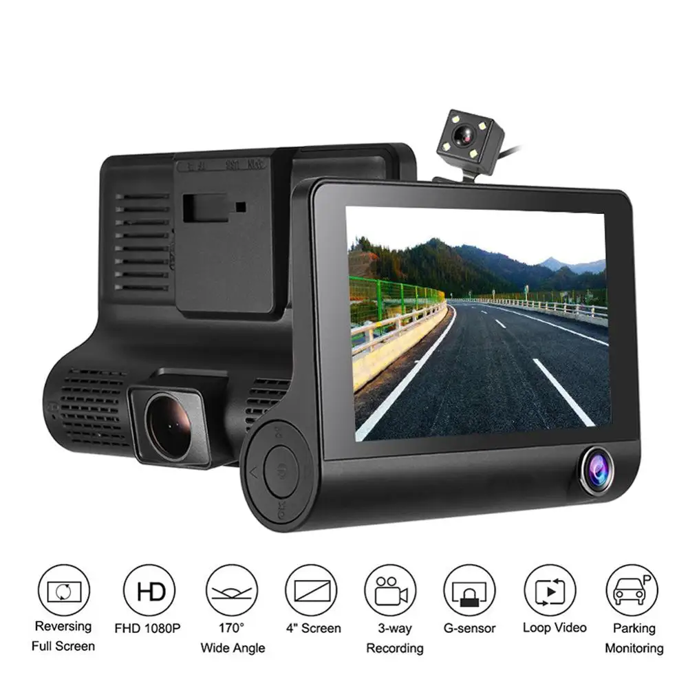 JIANLE 4.0 Inch Dash Cam Car Dvr 24 Hours Hd 1080p Dash Cam Dual Lens Video  Recorder 1080p Black Box Loop Dash Cam Rear View Mirror Dash Cam,Send 32g