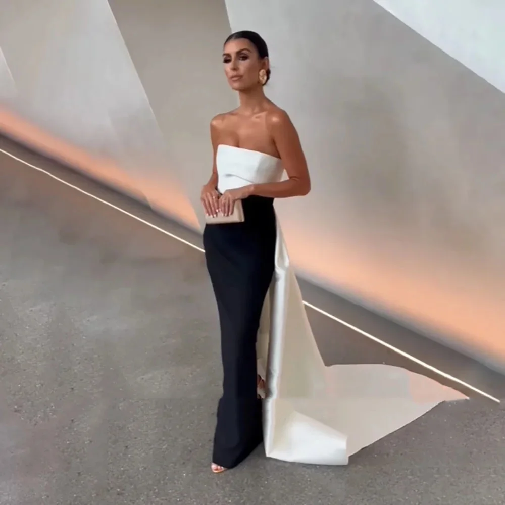 2024 Celebrity Red Carpet Formal Dress New Prom Dress Strapless Sleeveless Mermaid Satin Classic Black and White Evening Dress