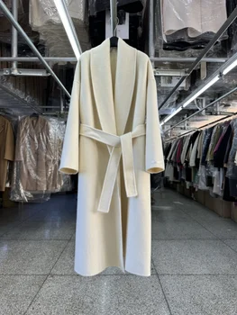 Cappotto di lana double face con colletto ribaltabile per donna Cappotto lungo di lana dal temperamento semplice autunno inverno stile classico 1