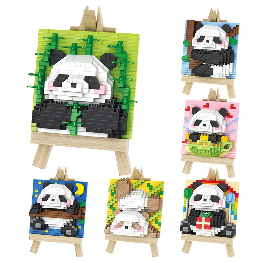 

Mini Artistic Painting Pixel Micro Building Blocks Naughsty Panda Handstand Diamond 3D Model Mini Bricks Toys For Table Decor