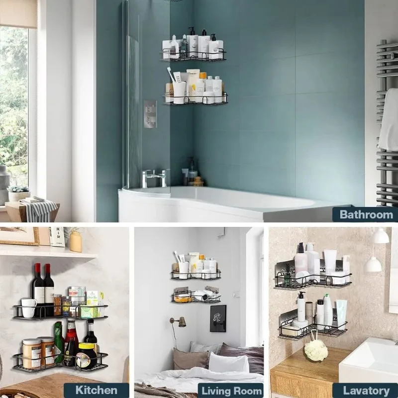 Bathroom Shelf Wall Mounted Corner Organizer Metal Shower Rack Storage Shampoo Soap Holder Rustproof