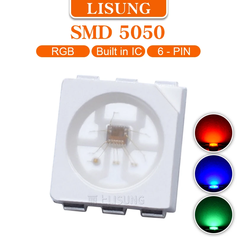 1000 Pz/Borsa 12V 5050 Rgb Led Integrato Ic Emitting Diodo Lampada Smt Indirizzabile Luce Perline Chip Tricolore Rosso Blu Verde Fullcolor