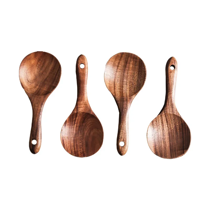 Teak Natural Wood Tableware Spoon Handled Wooden Rice Wooden Ladle Kitchen Tool Cooking Spoon Tablespoon