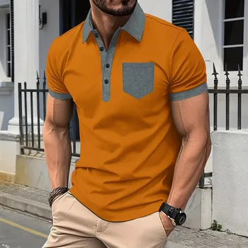 Polo moda uomo estiva Manica corta Patchwork Colletto rovesciato Smart Casual Polo Uomo Sport quotidiano Pull On Tees Top
