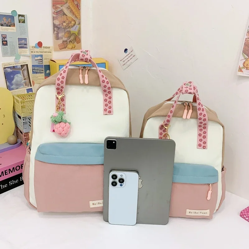 Cute Colorblock Waterproof Nylon Schoolbag Large Capacity Zipper Backpack 2024 Hot Sale Bags for Girls Mochila Bolsas Femininas 6