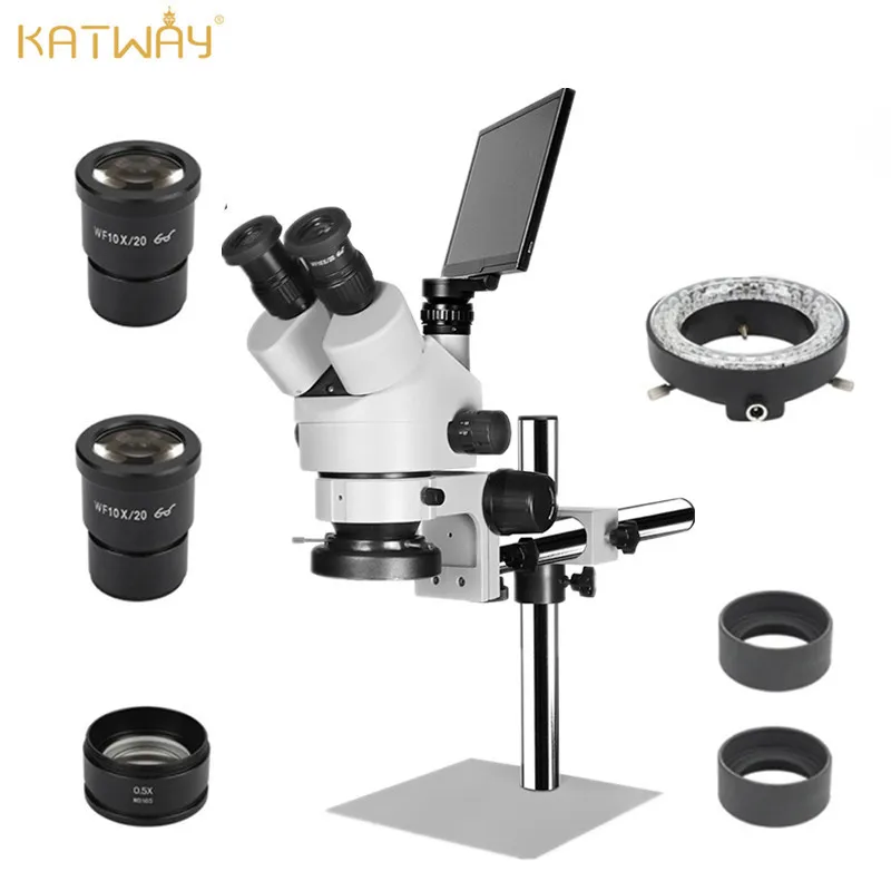 

Kaway HH-MS02B Trinocular Stereo Microscope,Single Arm Boom Stand,7X-45X Magnification,56-Bulb LED Light,LCD Digital